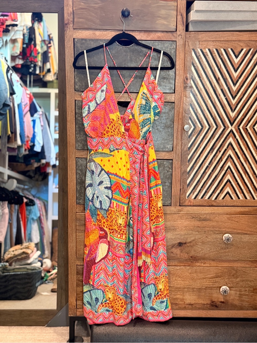 FARM Rio Multicolor Tropical Maxi Dress with Pink Trim - Picture 2 of 2